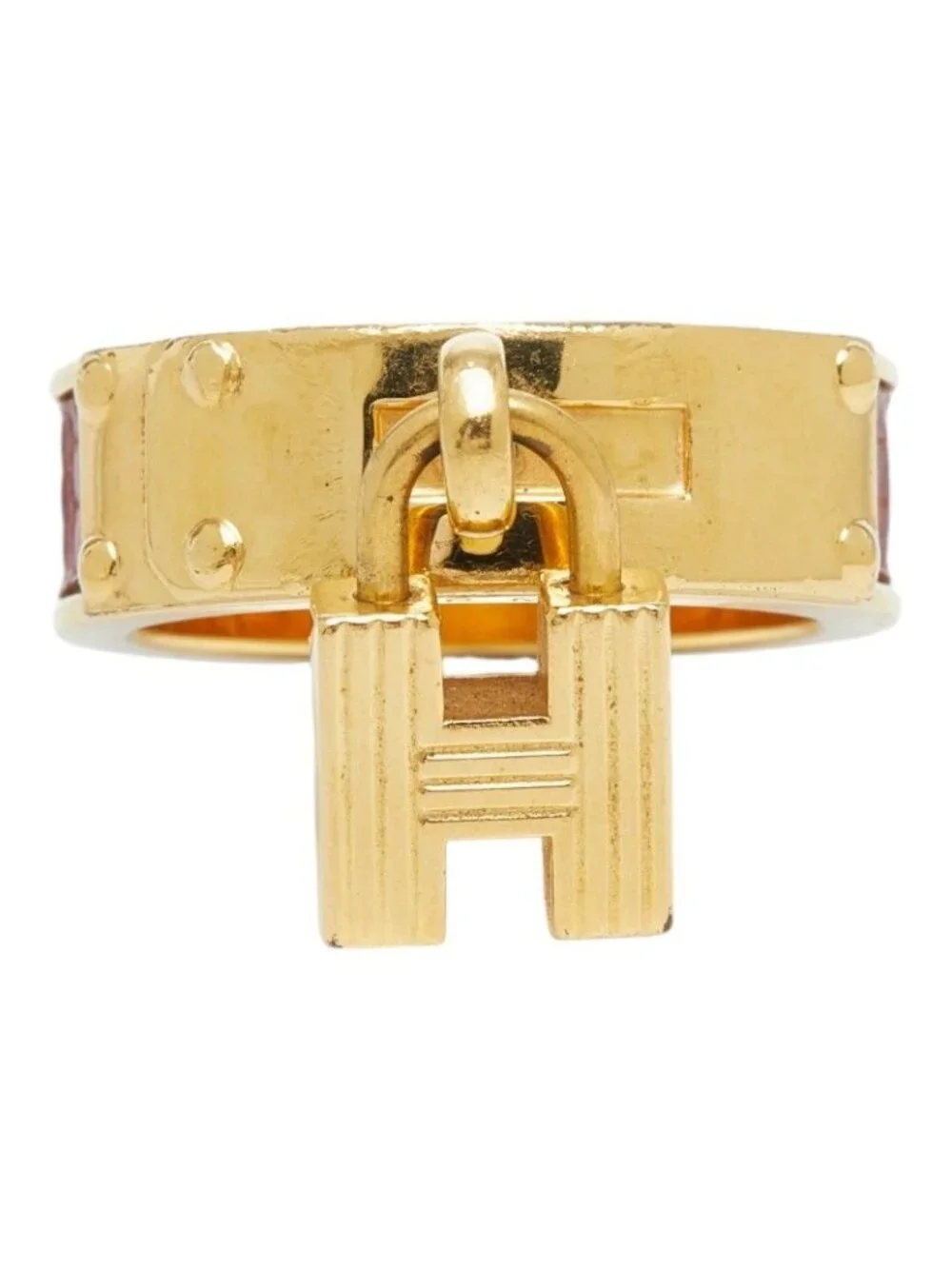 Hermes Kelly Scarf Ring Gold Plated Leather - Picture 2 of 6